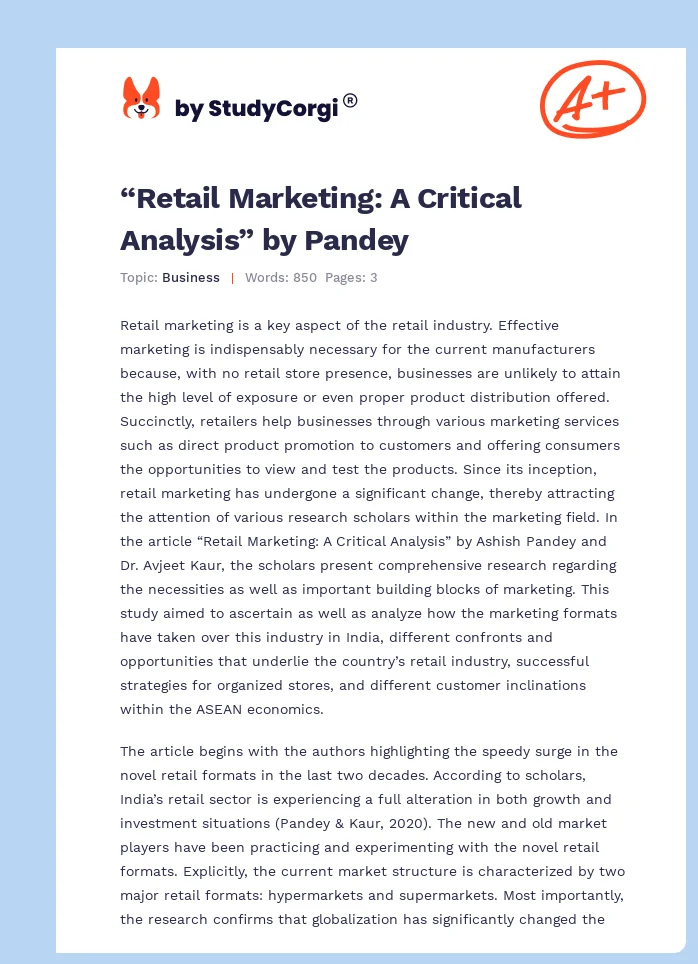 “Retail Marketing: A Critical Analysis” by Pandey. Page 1