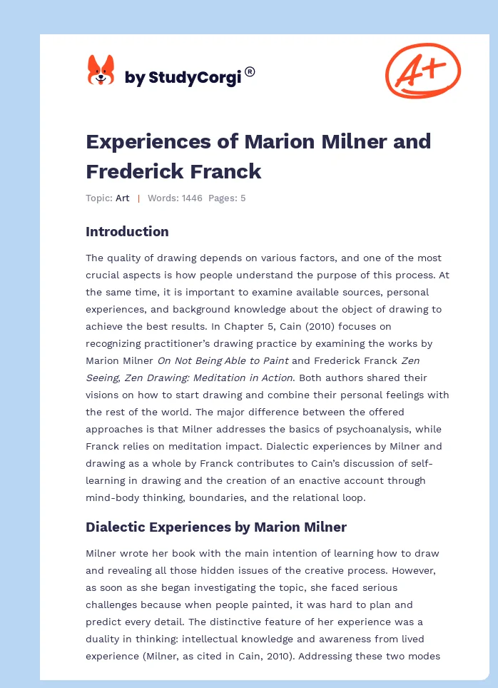 Experiences of Marion Milner and Frederick Franck. Page 1