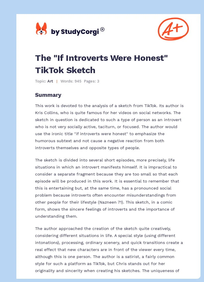 The "If Introverts Were Honest" TikTok Sketch. Page 1