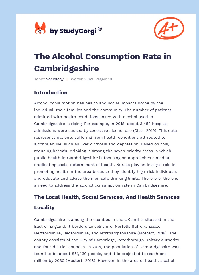The Alcohol Consumption Rate in Cambridgeshire. Page 1