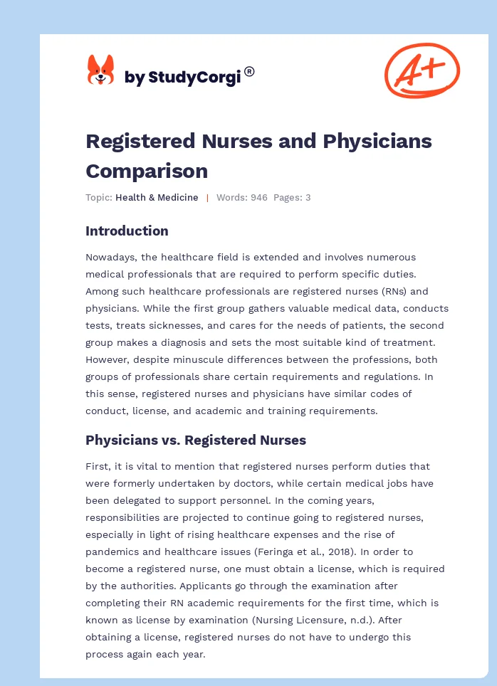 Registered Nurses and Physicians Comparison. Page 1