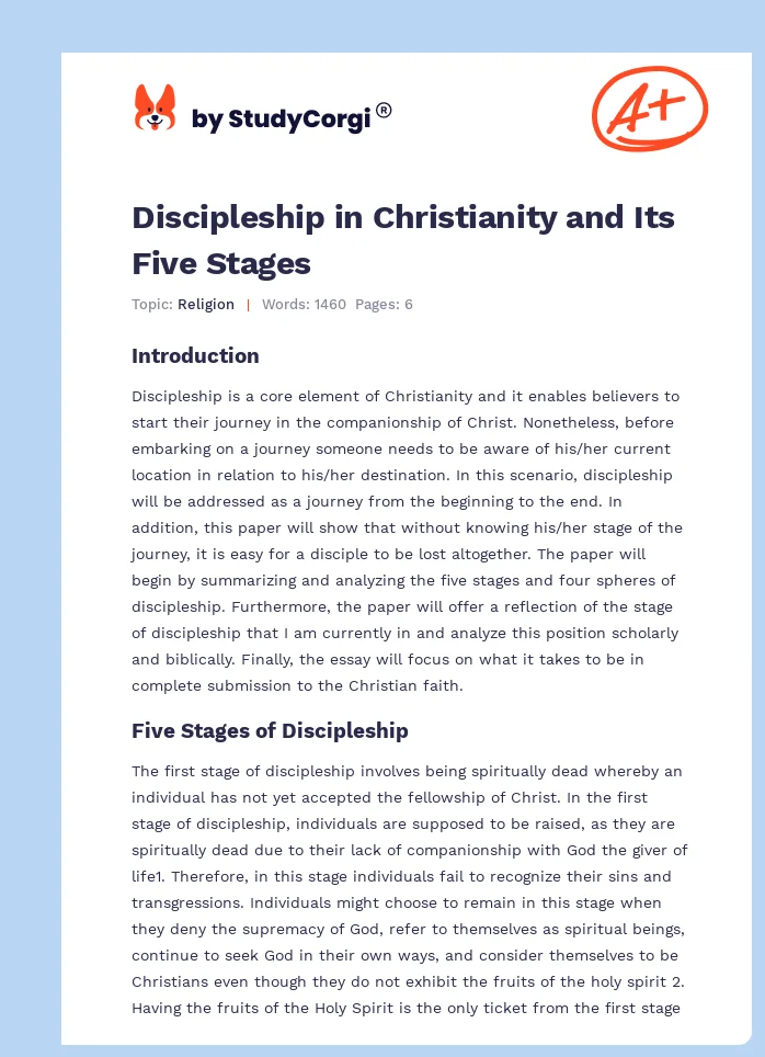 Discipleship in Christianity and Its Five Stages. Page 1