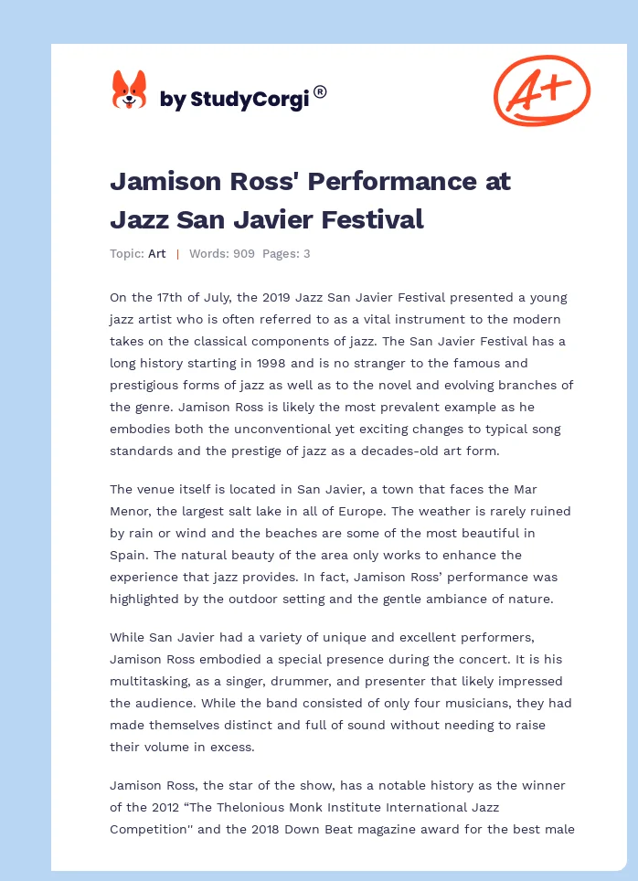 Jamison Ross' Performance at Jazz San Javier Festival. Page 1