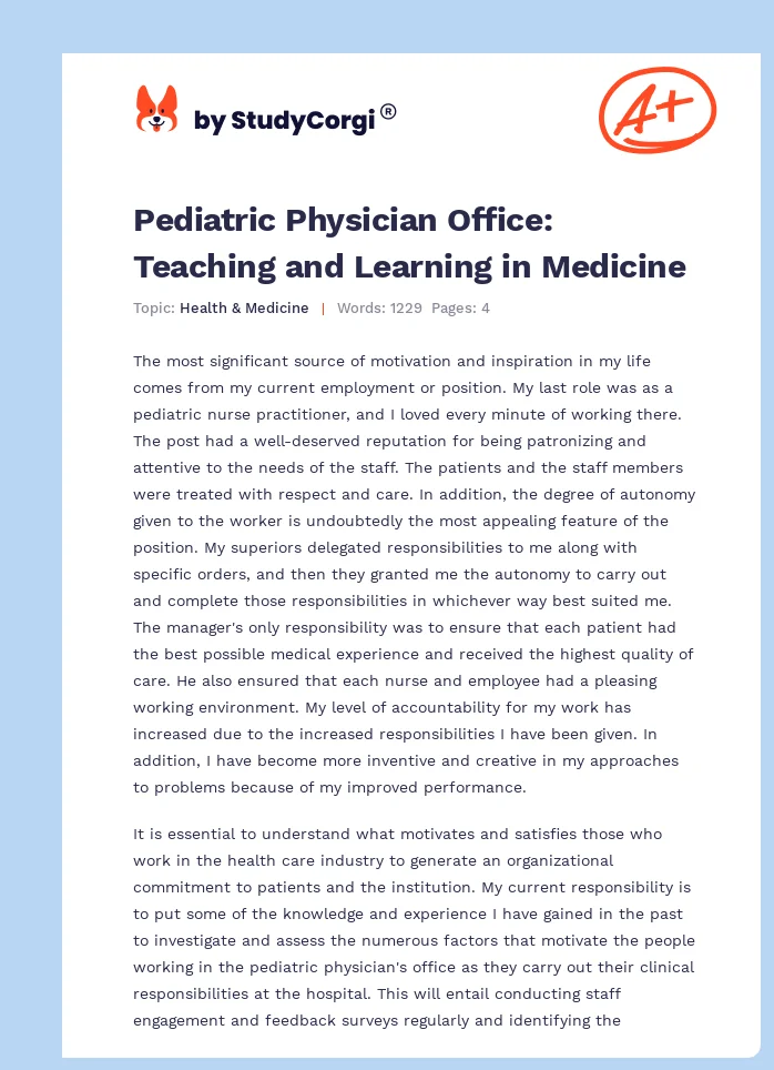 Pediatric Physician Office: Teaching and Learning in Medicine. Page 1