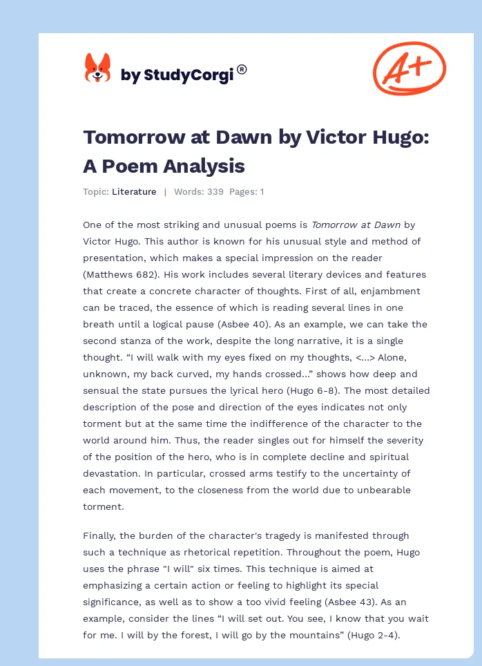 Tomorrow at Dawn by Victor Hugo: A Poem Analysis. Page 1