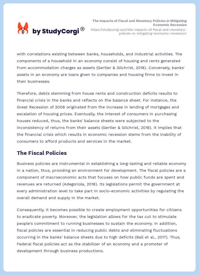 The Impacts of Fiscal and Monetary Policies in Mitigating Economic Recession. Page 2