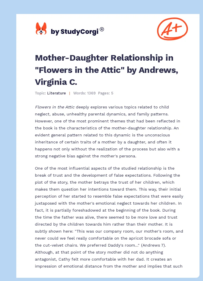 Mother-Daughter Relationship in "Flowers in the Attic" by Andrews, Virginia C.. Page 1