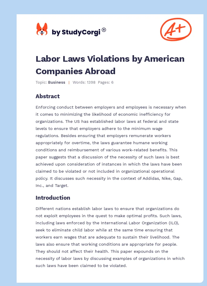 Labor Laws Violations by American Companies Abroad. Page 1