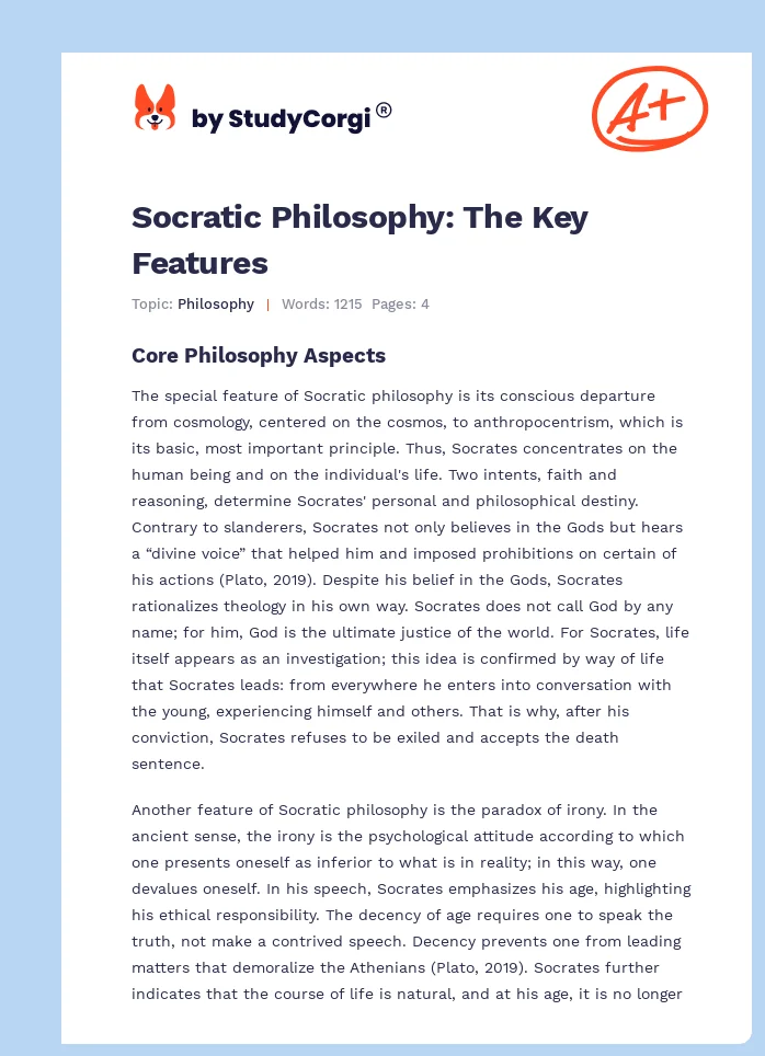 Socratic Philosophy: The Key Features. Page 1