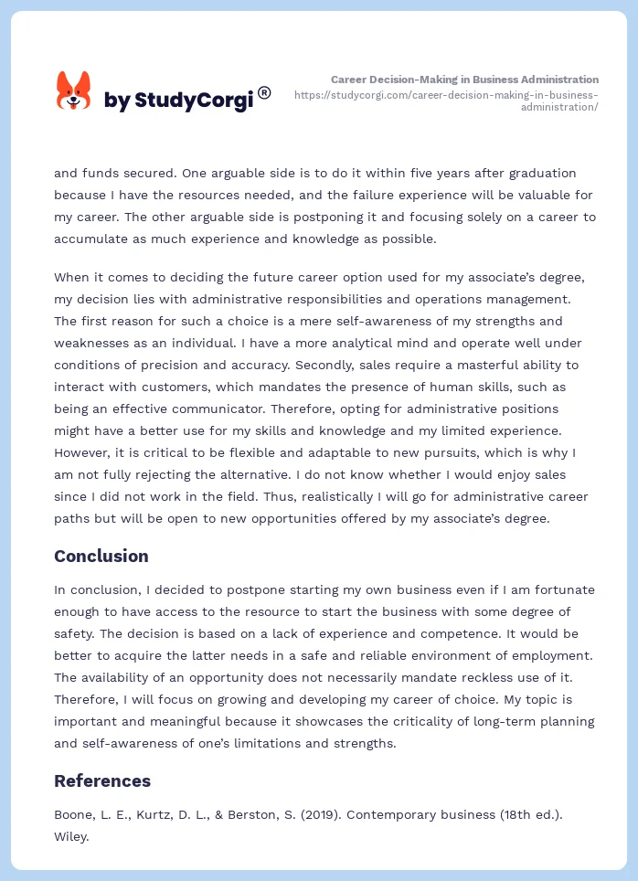 Career Decision-Making in Business Administration. Page 2