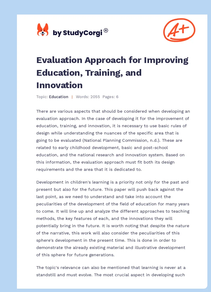Evaluation Approach for Improving Education, Training, and Innovation. Page 1