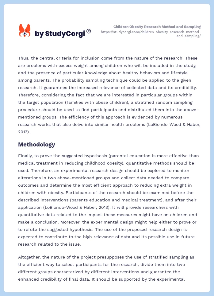 Children Obesity Research Method and Sampling. Page 2