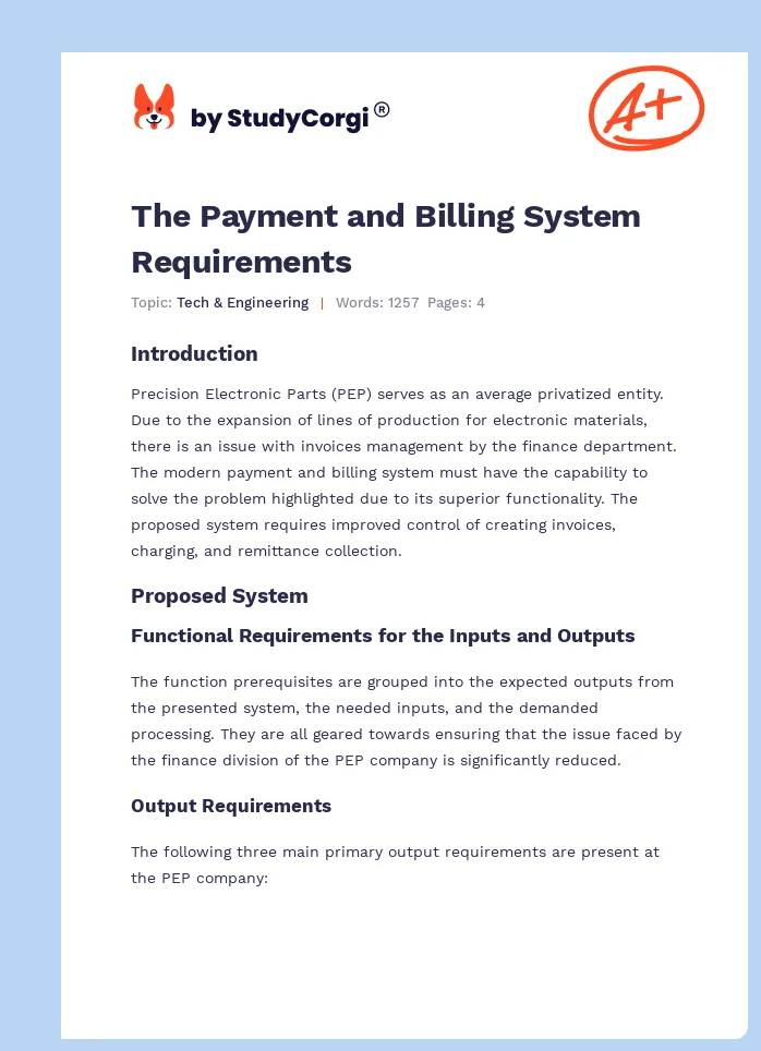 The Payment and Billing System Requirements. Page 1
