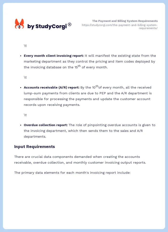 The Payment and Billing System Requirements. Page 2