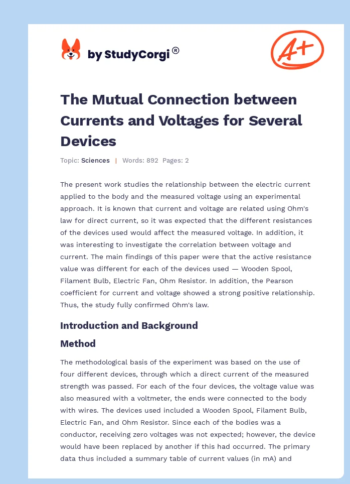 The Mutual Connection between Currents and Voltages for Several Devices. Page 1