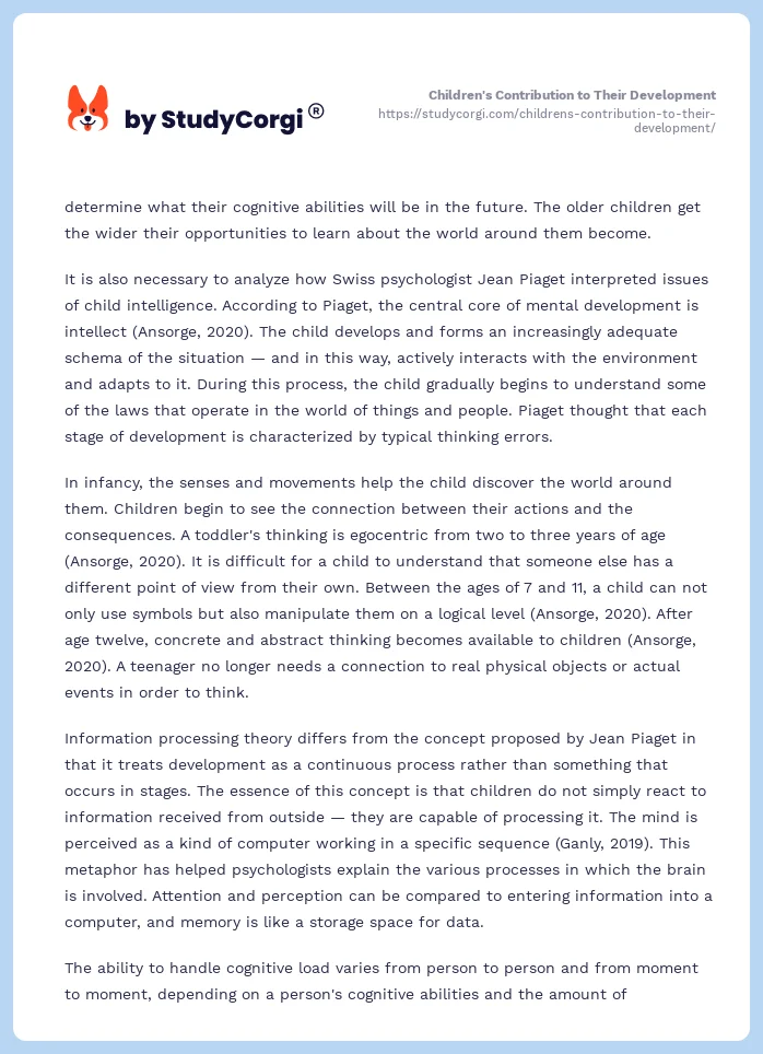 Children's Contribution to Their Development. Page 2