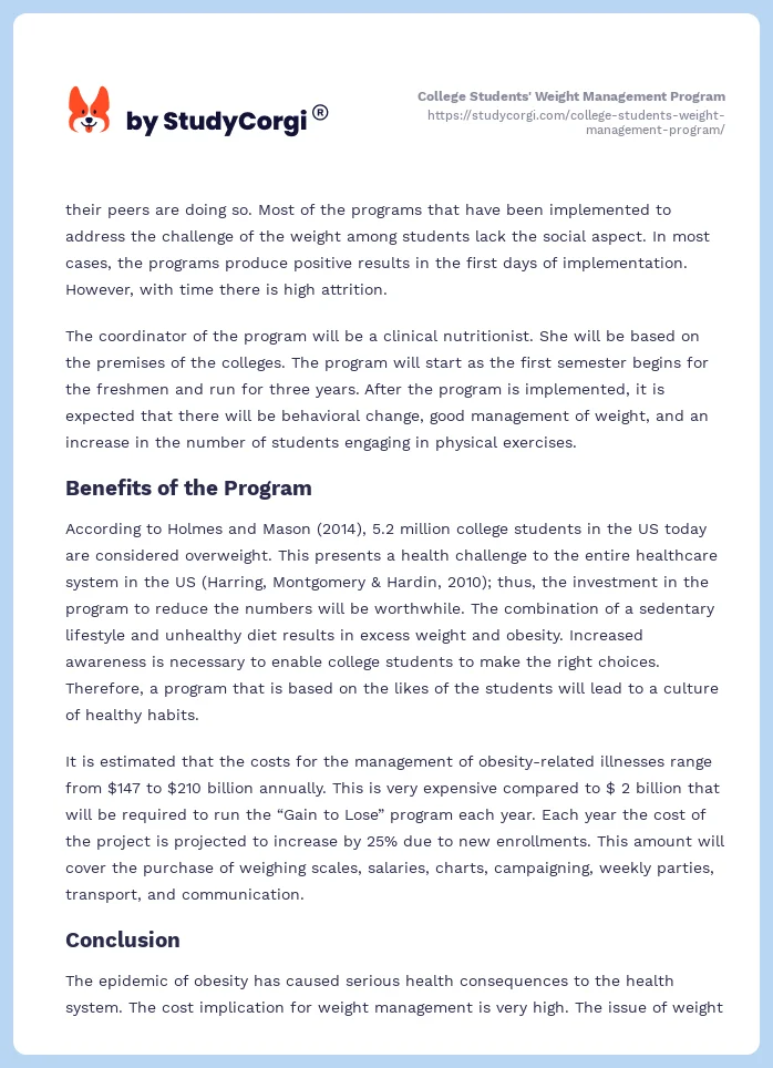 College Students' Weight Management Program. Page 2