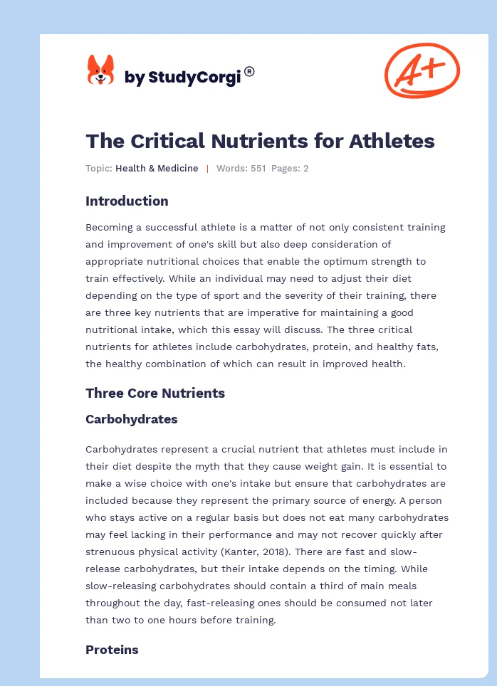The Critical Nutrients for Athletes. Page 1