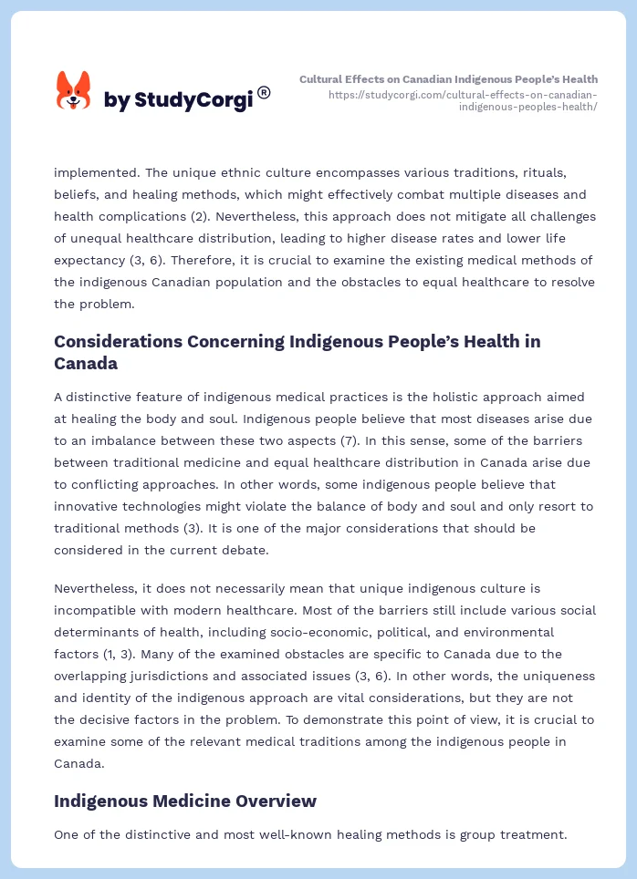 Cultural Effects on Canadian Indigenous People’s Health. Page 2