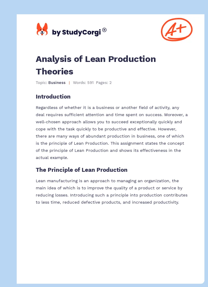 Analysis of Lean Production Theories. Page 1