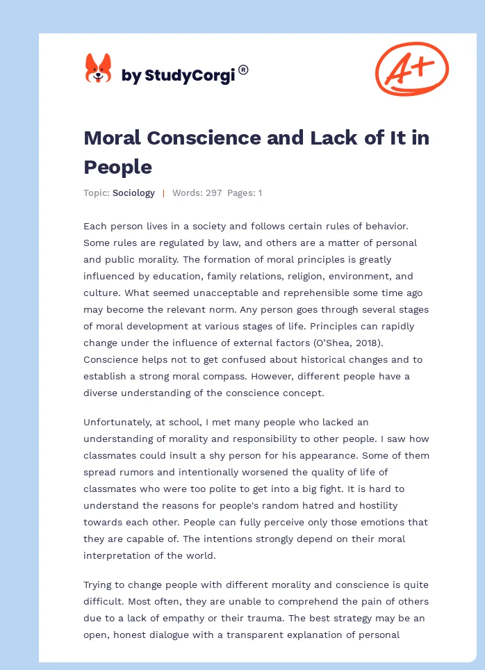 Moral Conscience and Lack of It in People. Page 1