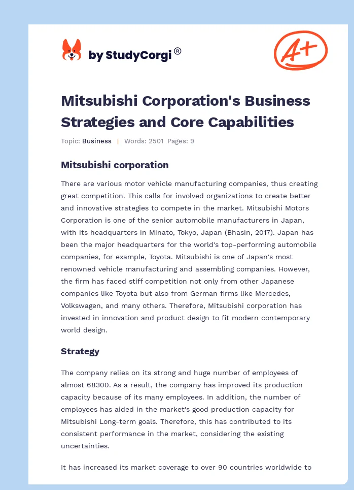 Mitsubishi Corporation's Business Strategies and Core Capabilities. Page 1