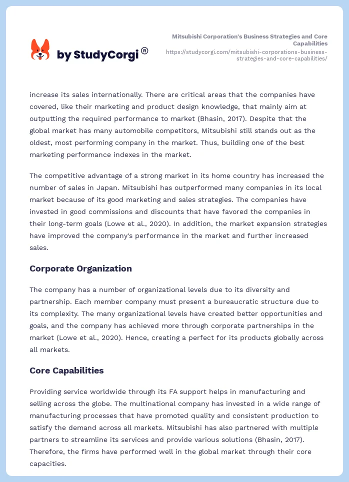 Mitsubishi Corporation's Business Strategies and Core Capabilities. Page 2