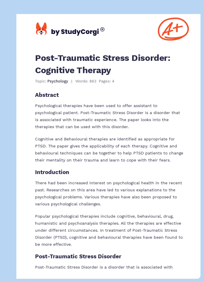 Post-Traumatic Stress Disorder: Cognitive Therapy. Page 1