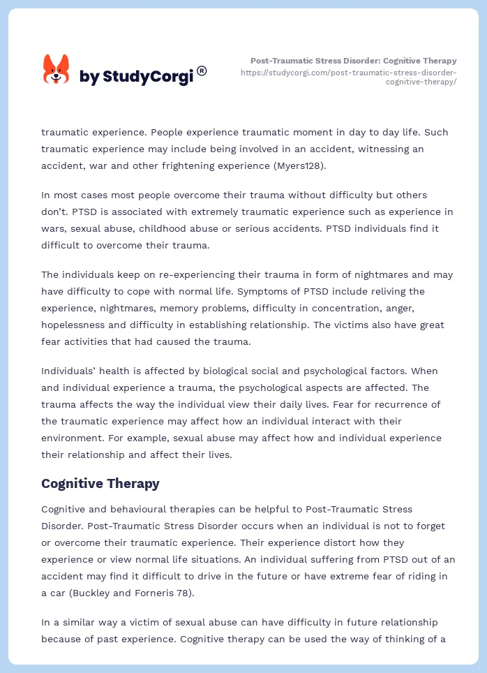 Post-Traumatic Stress Disorder: Cognitive Therapy. Page 2