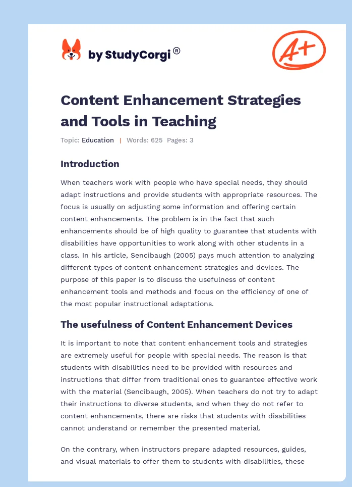 Content Enhancement Strategies and Tools in Teaching. Page 1