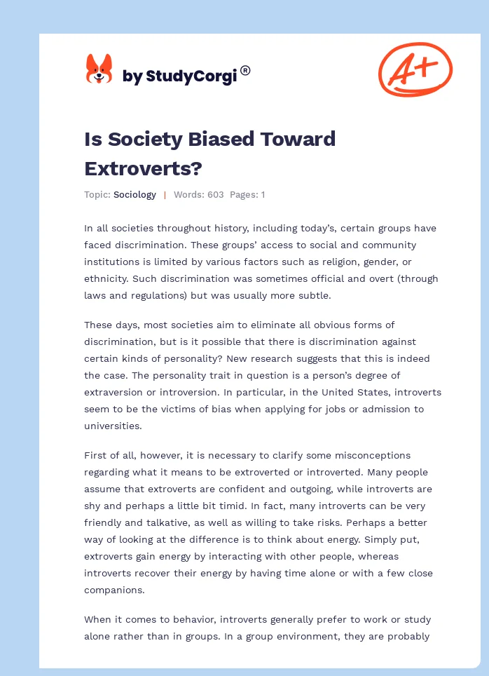 Is Society Biased Toward Extroverts?. Page 1