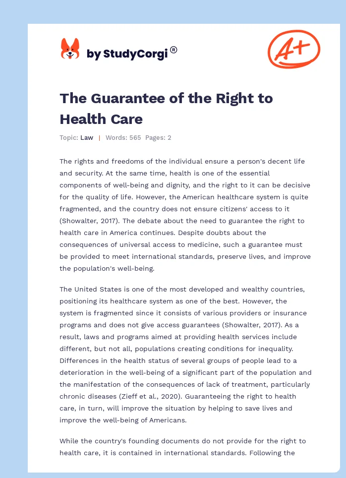 The Guarantee of the Right to Health Care. Page 1