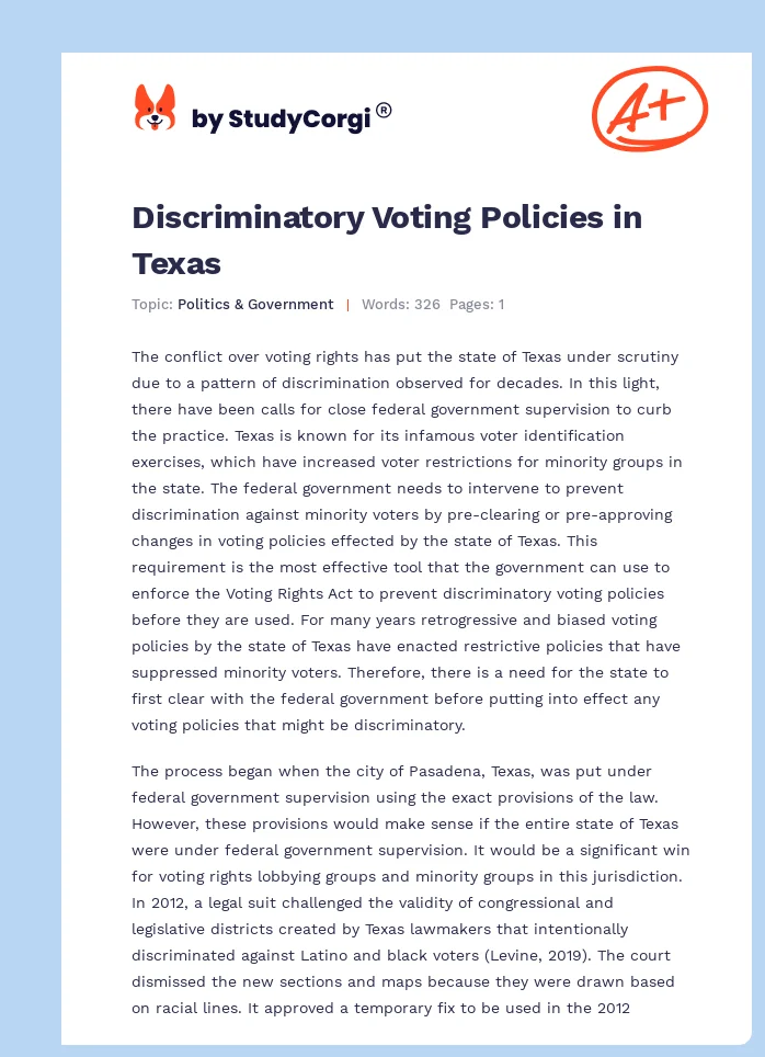 Discriminatory Voting Policies in Texas. Page 1