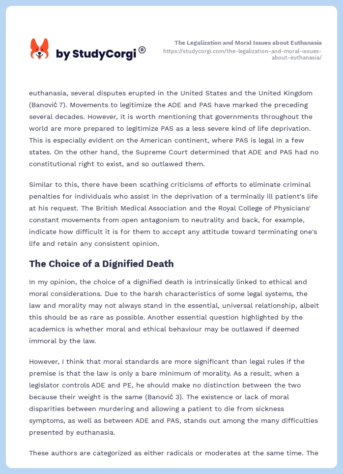 The Legalization and Moral Issues about Euthanasia. Page 2