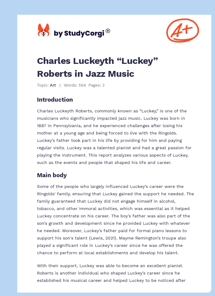 Charles Luckeyth “Luckey” Roberts in Jazz Music. Page 1