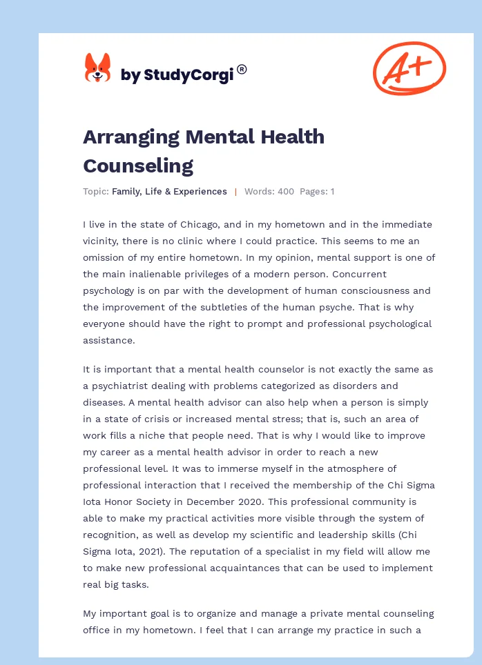 Arranging Mental Health Counseling. Page 1