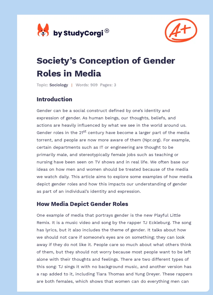 Society’s Conception of Gender Roles in Media. Page 1