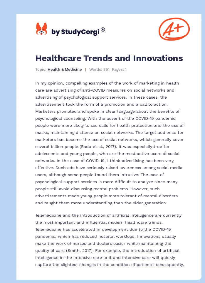 Healthcare Trends and Innovations. Page 1