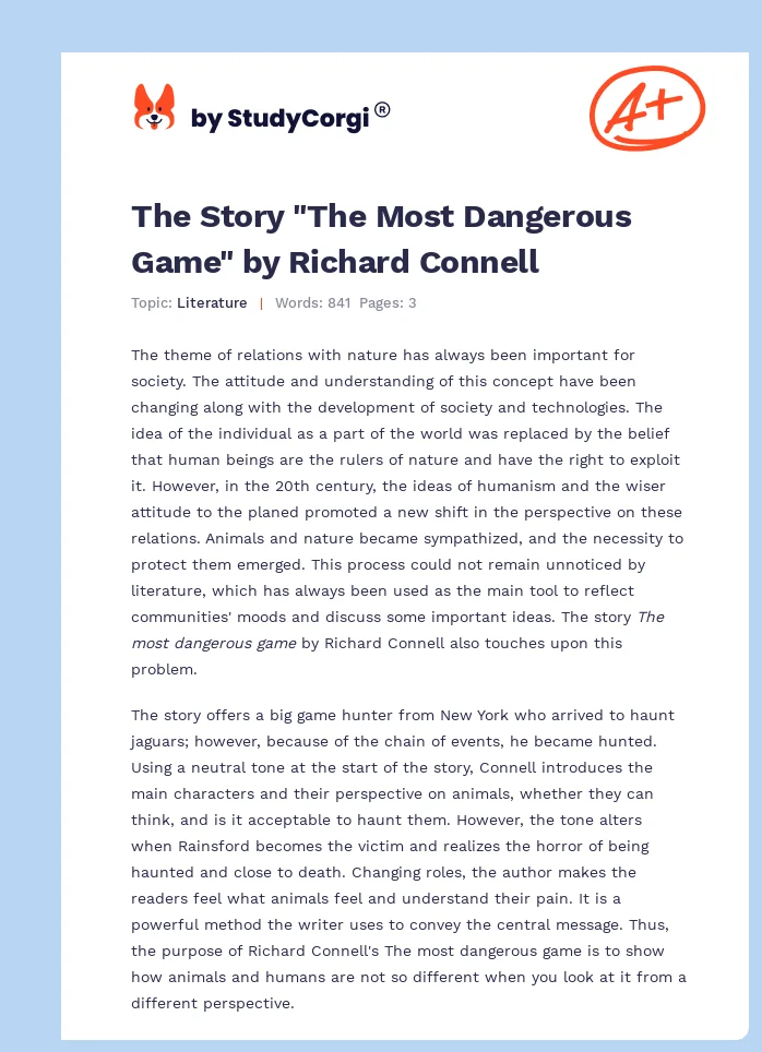 The Story "The Most Dangerous Game" by Richard Connell. Page 1