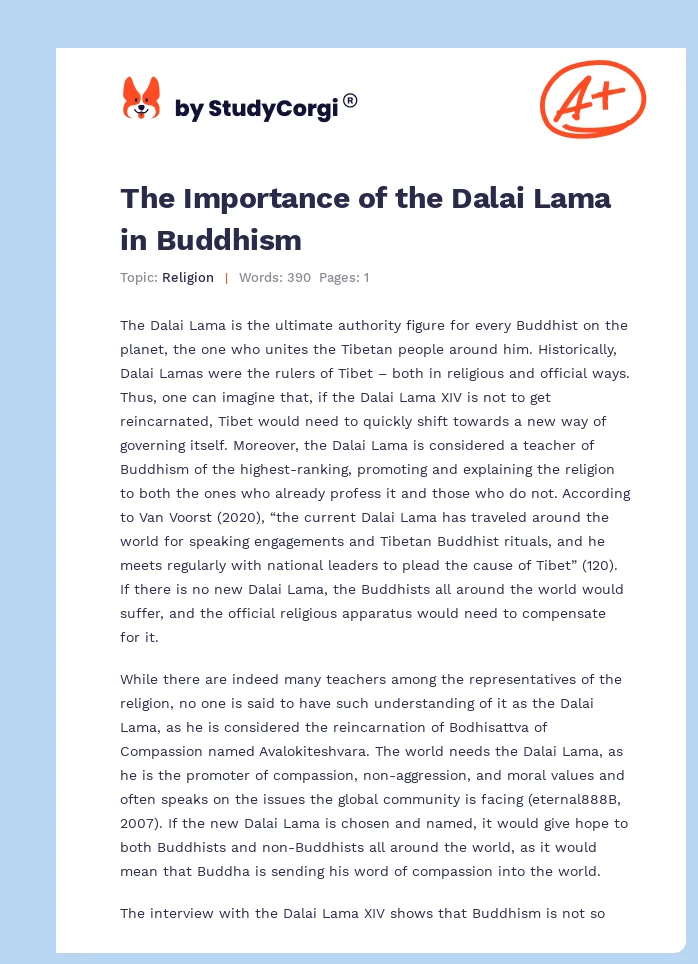 The Importance of the Dalai Lama in Buddhism. Page 1
