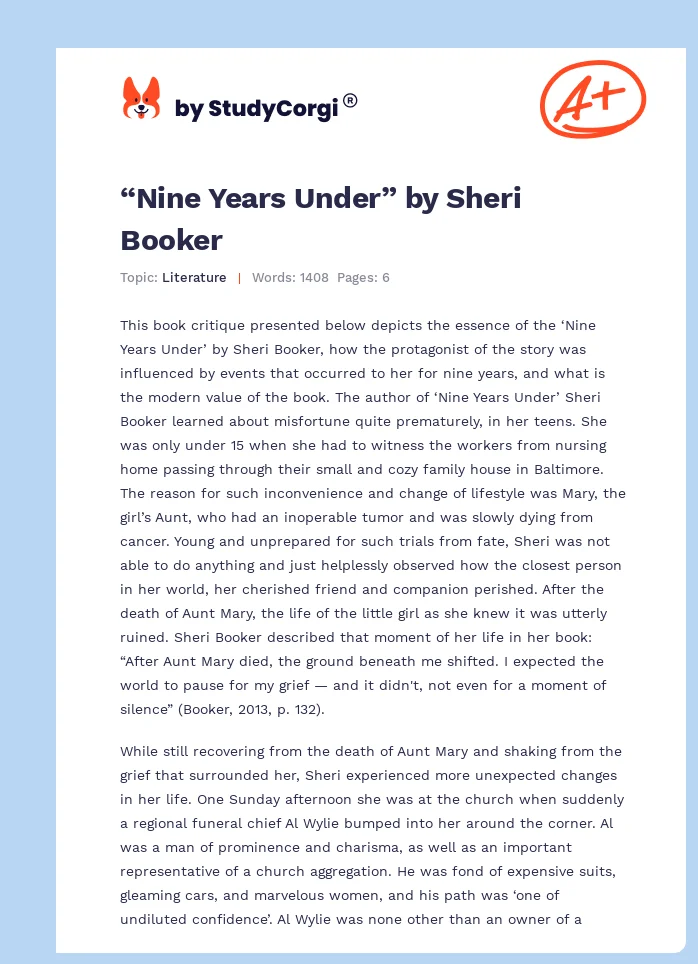 “Nine Years Under” by Sheri Booker. Page 1