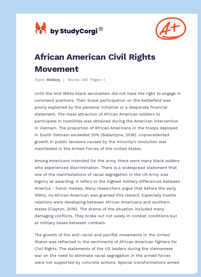 African American Civil Rights Movement. Page 1