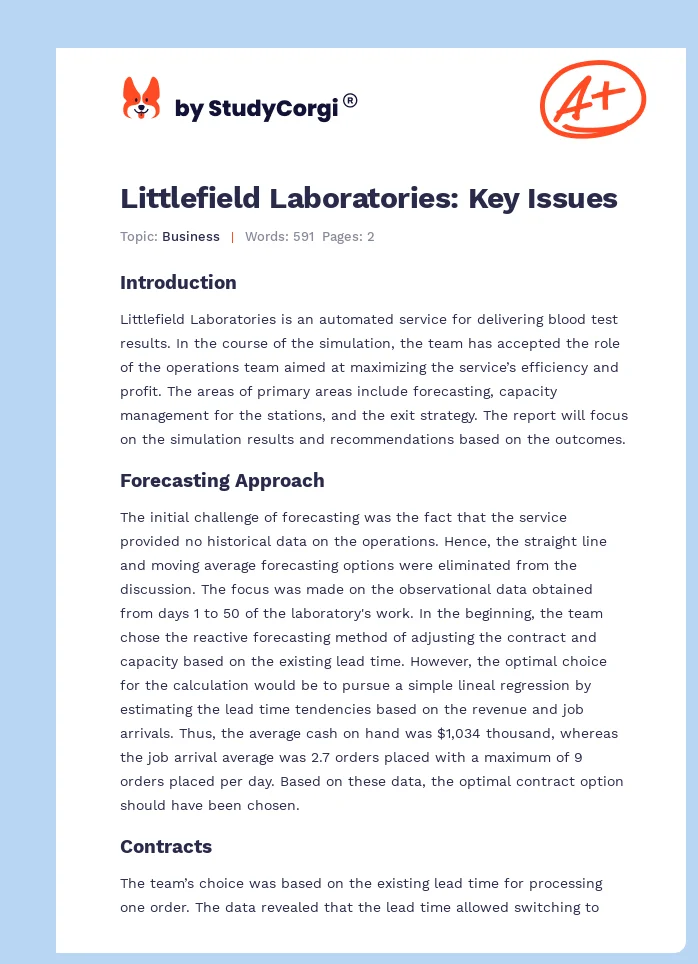 Littlefield Laboratories: Key Issues. Page 1