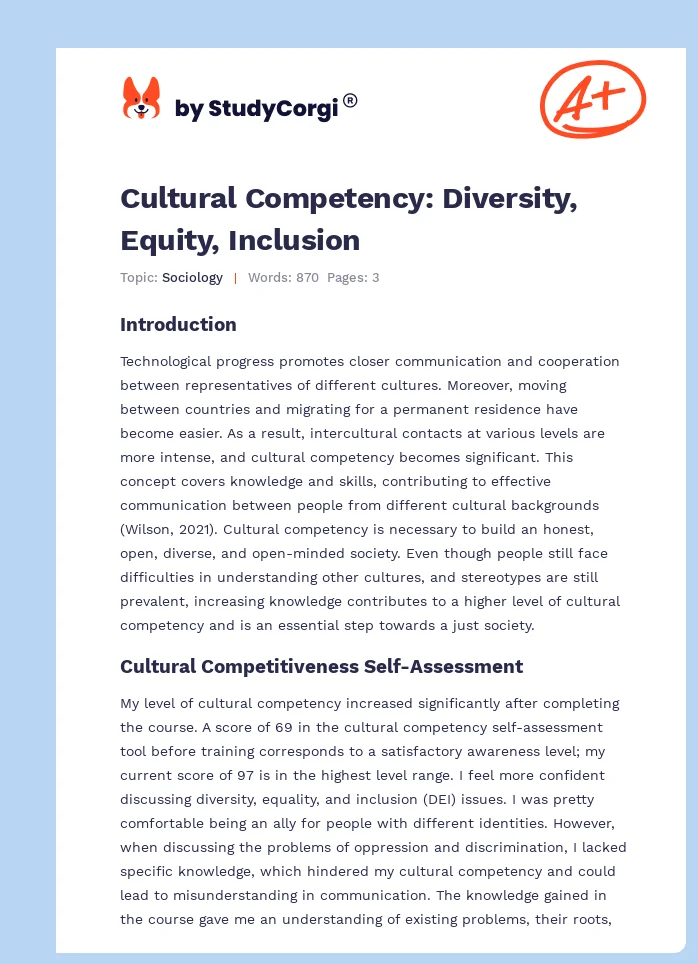 Cultural Competency: Diversity, Equity, Inclusion. Page 1