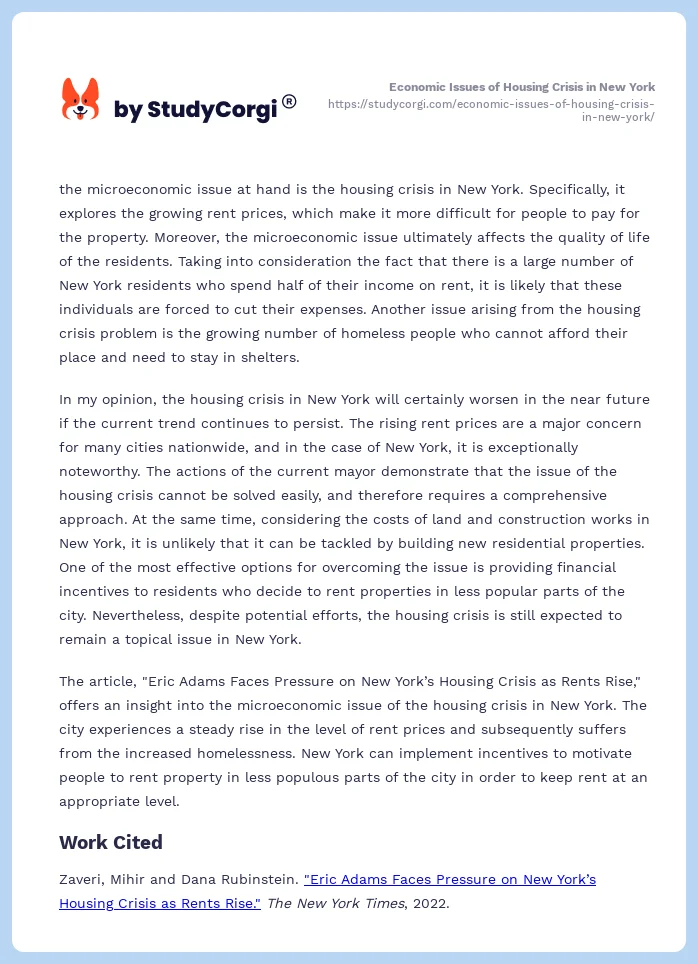 Economic Issues of Housing Crisis in New York. Page 2