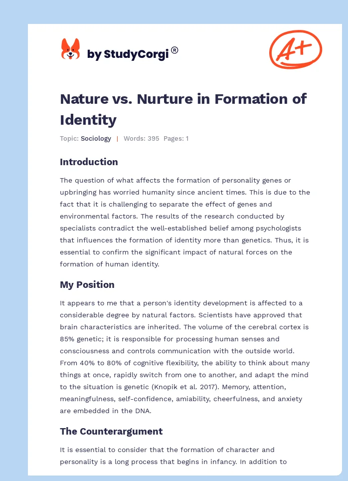 Nature vs. Nurture in Formation of Identity. Page 1