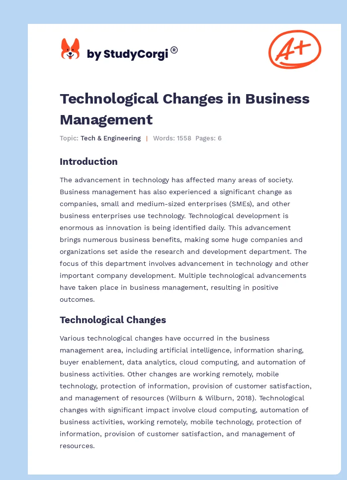 Technological Changes in Business Management. Page 1