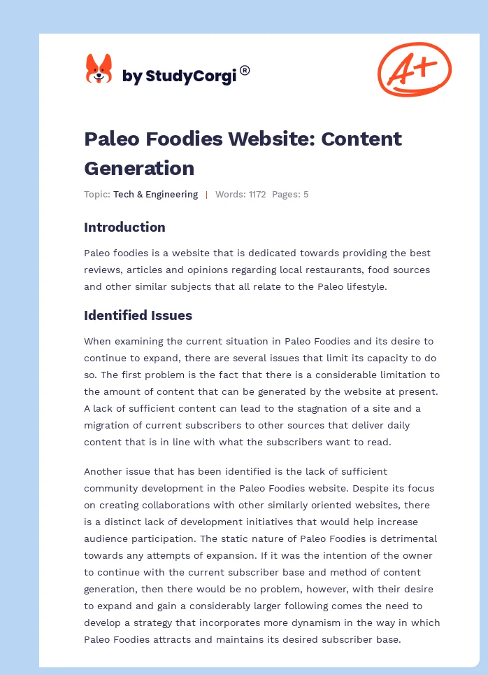 Paleo Foodies Website: Content Generation. Page 1