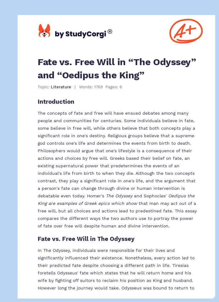 Fate vs. Free Will in “The Odyssey” and “Oedipus the King”. Page 1