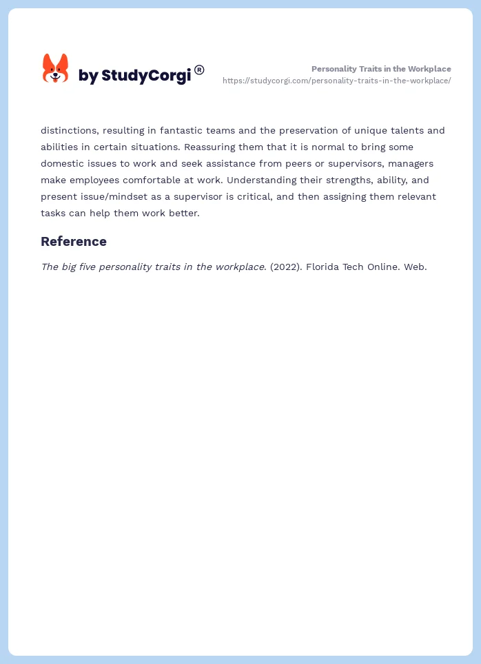 Personality Traits in the Workplace. Page 2